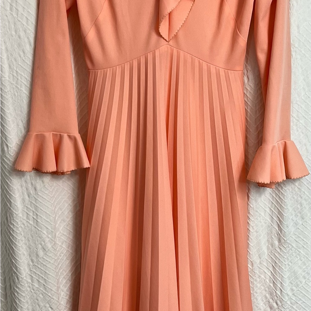 Elegant Vintage Peach Dress with Ruffle Sleeves